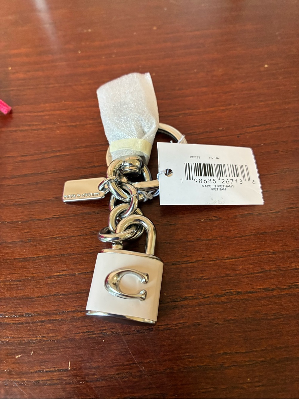 Coach White Leather Padlock Key & Card Holder with Silver Hardware